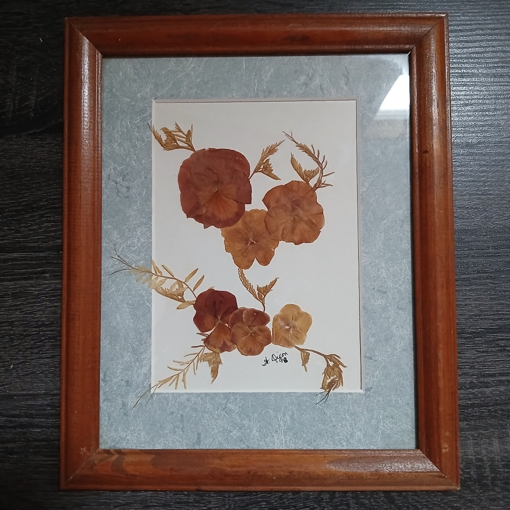 Vintage Pressed Flowers Framed Wall Art Decor Artist Signed